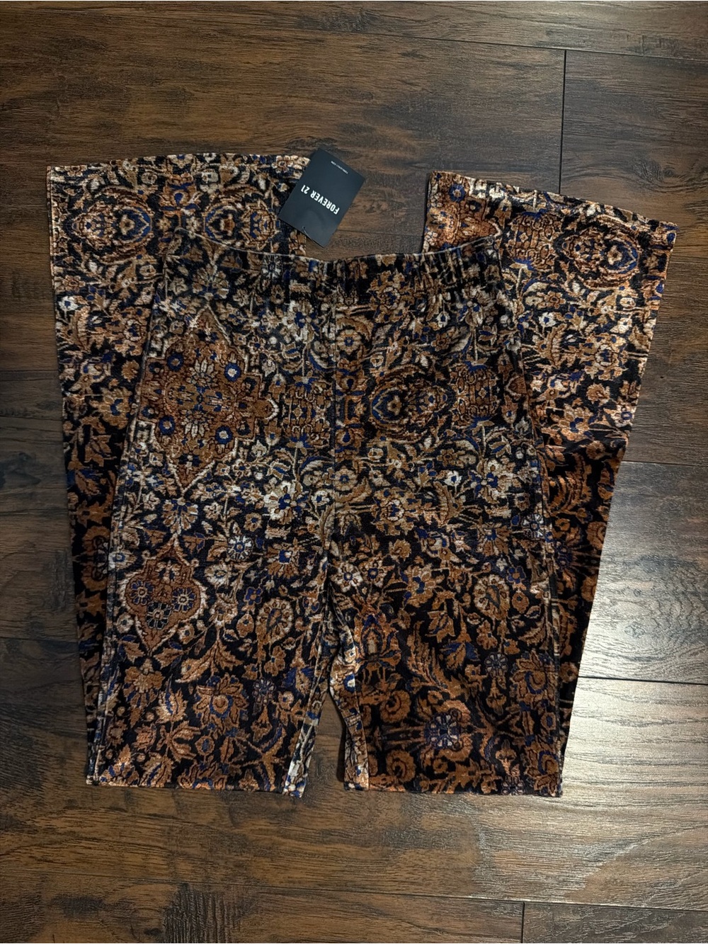 Forever 21 Brown and Navy Floral Corduroy Flare Pants